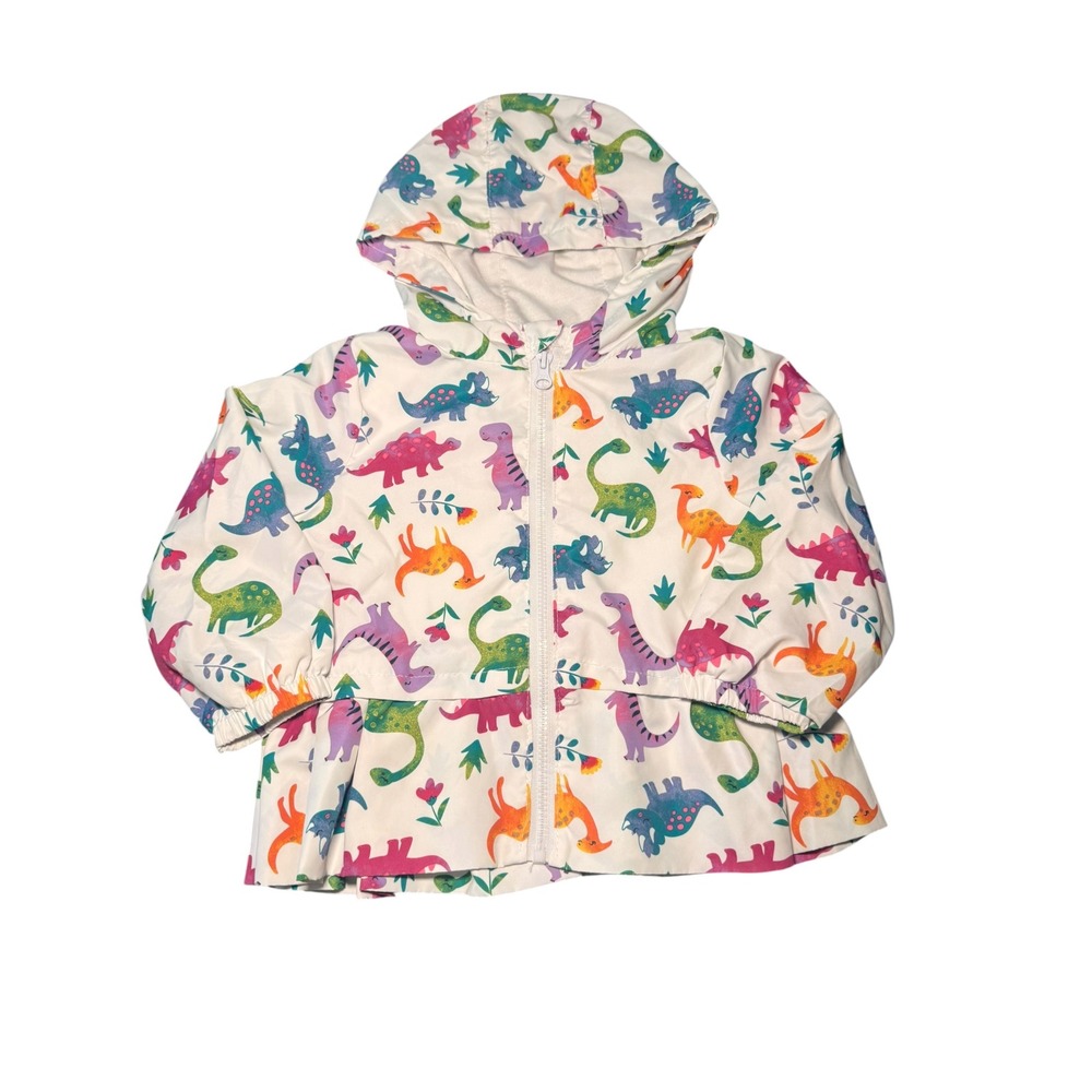 Wonder Nation Girls Dinosaur Print Peplum Hooded Windbreaker Jacket White 18M